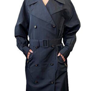 CHANEL Vintage CC Mark Logo Trench Coat Button Pocket Black Gold Silk [106324]